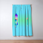 Space Ship Vibrant Blue-Green Colors Minimalist Modern Abstract Illustration  Window Curtain Gallery Image 3