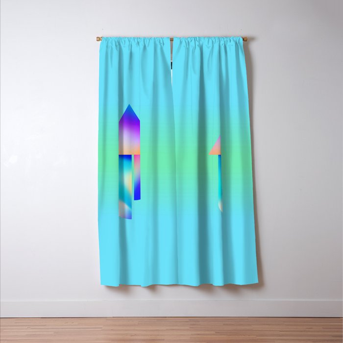 Space Ship Vibrant Blue-Green Colors Minimalist Modern Abstract Illustration  Window Curtain Gallery Image 3