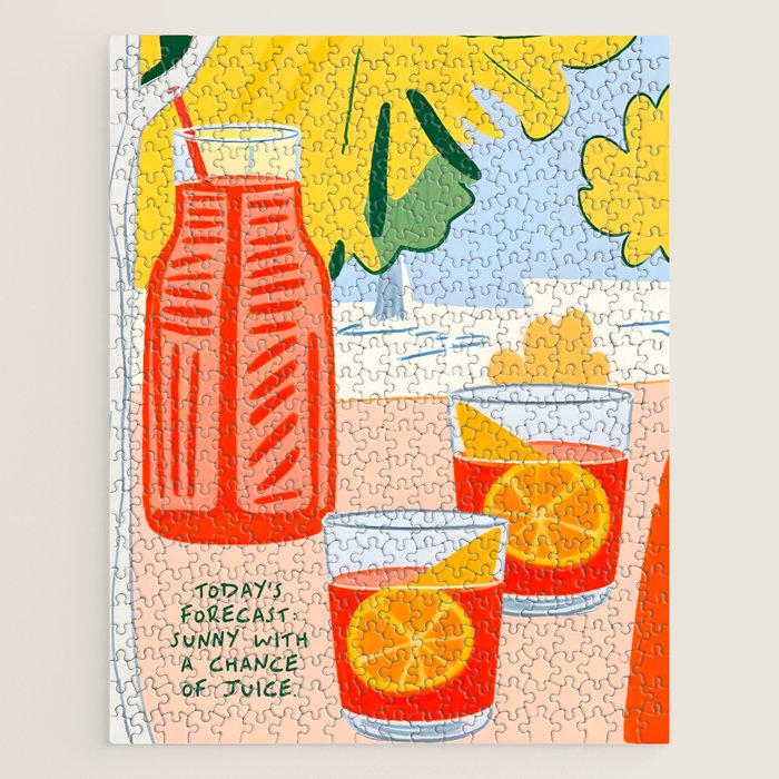 Today's Forecast, Typography Orange Juice Breakfast, Quirky Naïve Art Colorful, Eclectic Quote Funny Cute Words Letters, Travel Summer Food Bohemian Illustration Jigsaw Puzzle Gallery Image 1