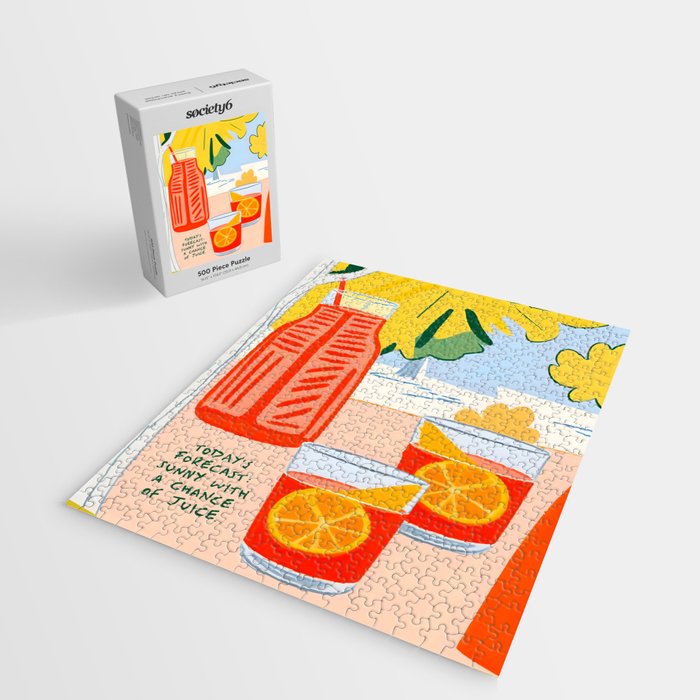 Today's Forecast, Typography Orange Juice Breakfast, Quirky Naïve Art Colorful, Eclectic Quote Funny Cute Words Letters, Travel Summer Food Bohemian Illustration Jigsaw Puzzle Gallery Image 2