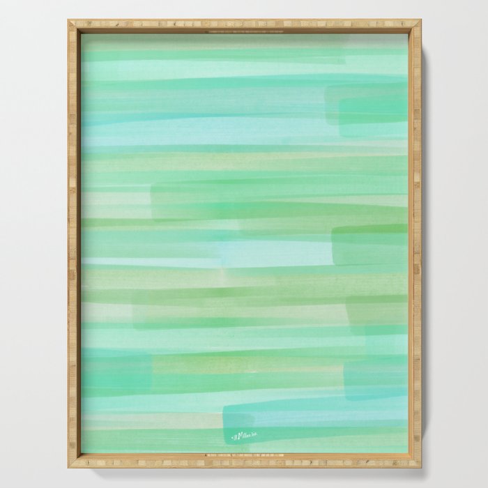 Abstract Watercolor Waves in Ocean Teal Serving Tray Gallery Image 1