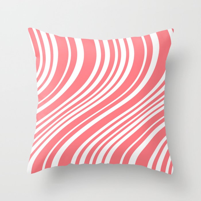 Wavy Stripes XXXII - Coral Pink Throw Pillow Gallery Image 1
