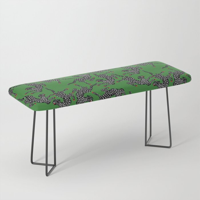 Leopards pattern art print on green background Bench Gallery Image 1
