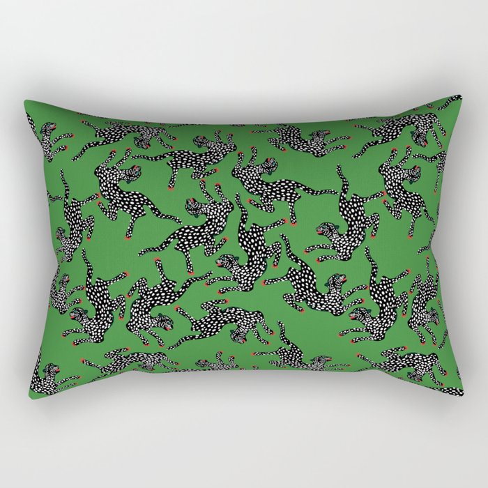 Leopards pattern art print on green background Rectangular Pillow Gallery Image 1
