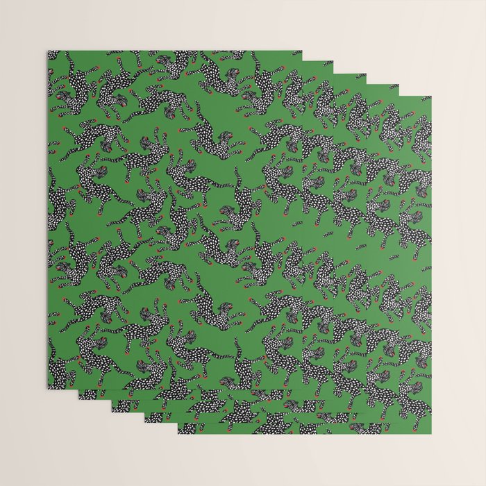 Leopards pattern art print on green background Wrapping Paper Gallery Image 3