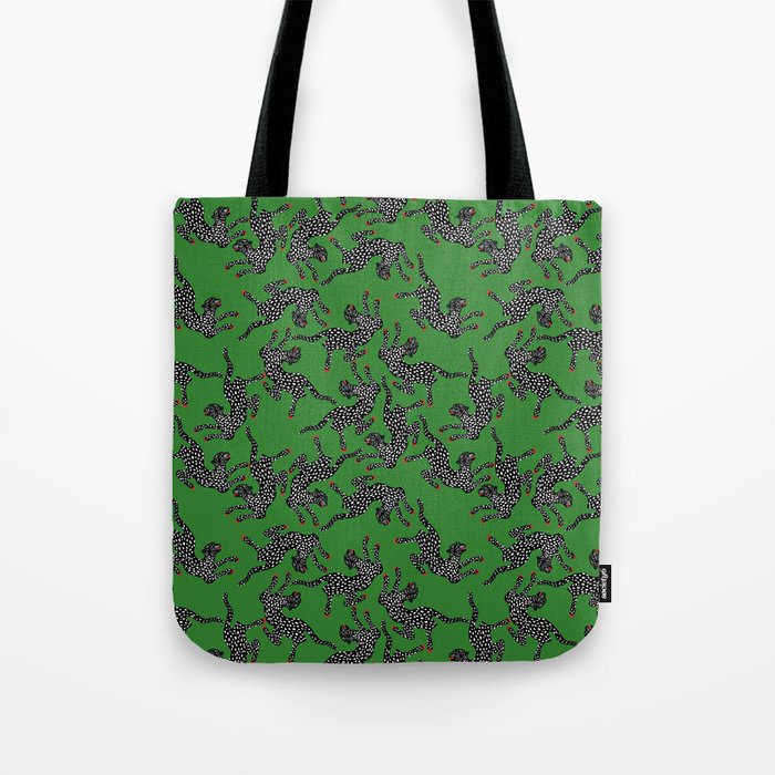 Leopards pattern art print on green background Tote Bag Gallery Image 1