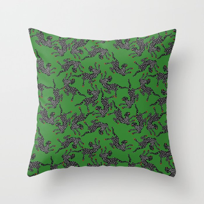 Leopards pattern art print on green background Throw Pillow Gallery Image 6