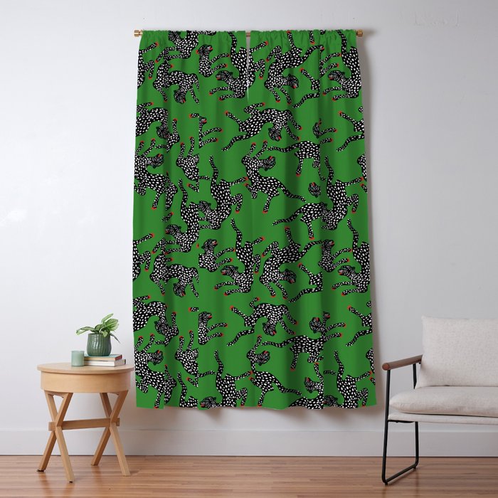 Leopards pattern art print on green background Window Curtain Gallery Image 5