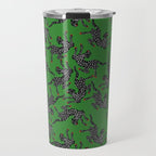 Leopards pattern art print on green background Travel Mug Gallery Image 1