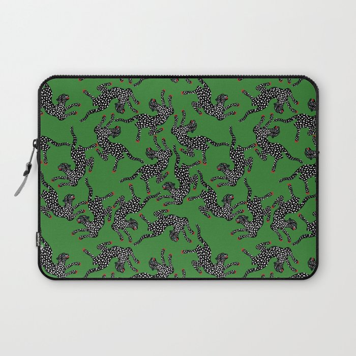 Leopards pattern art print on green background Laptop Sleeve Gallery Image 1