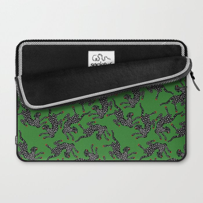 Leopards pattern art print on green background Laptop Sleeve Gallery Image 2