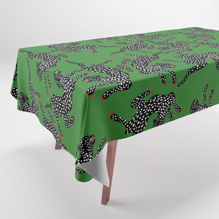 Leopards pattern art print on green background Tablecloth Gallery Image 1