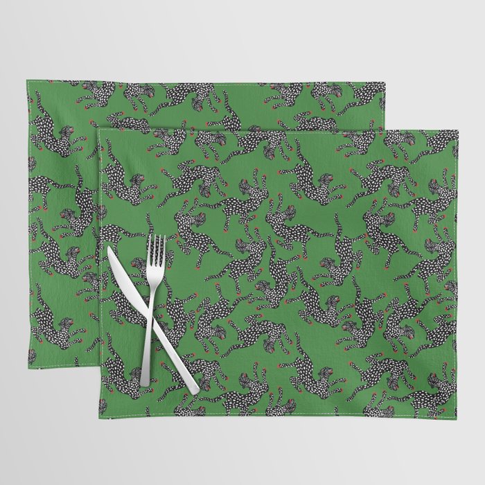 Leopards pattern art print on green background Placemat Gallery Image 1