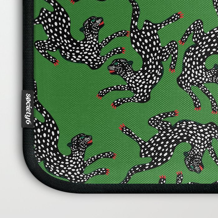 Leopards pattern art print on green background Laptop Sleeve Gallery Image 3