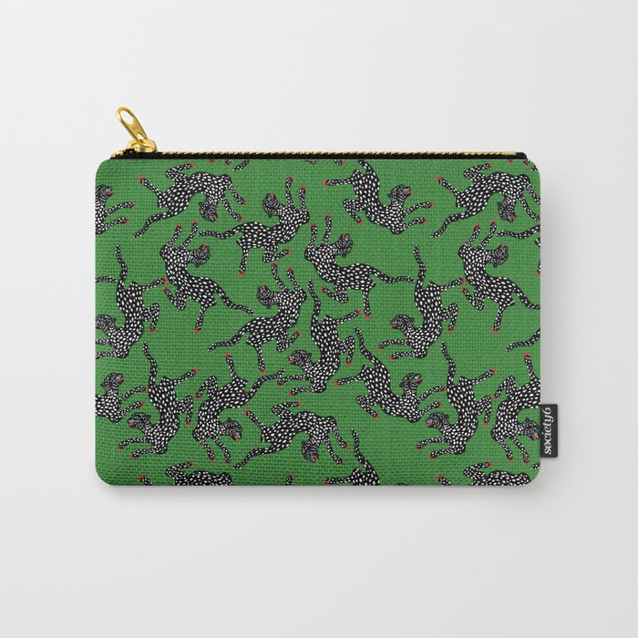Leopards pattern art print on green background Carry All Pouch Gallery Image 1