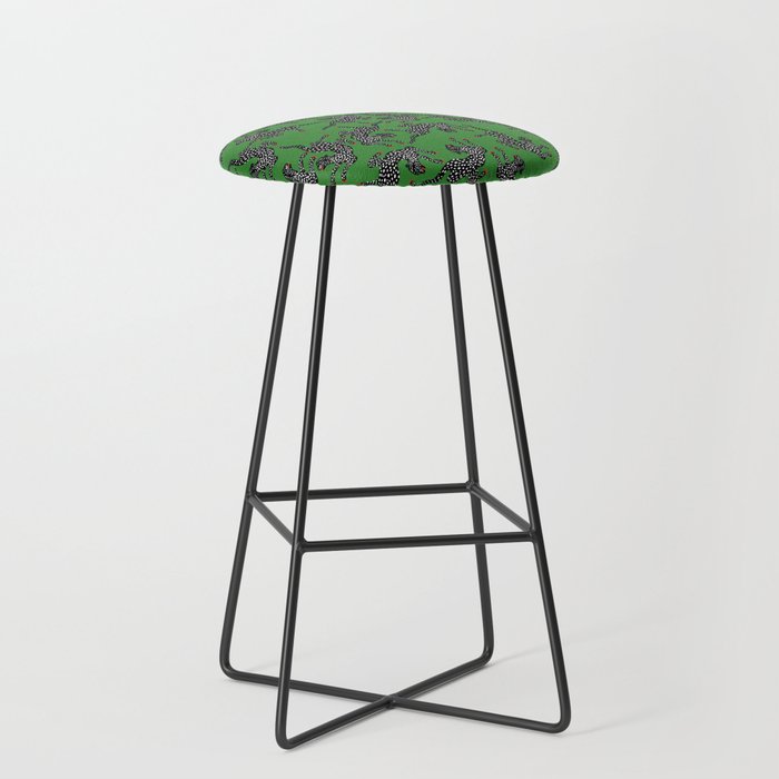 Leopards pattern art print on green background Stool Gallery Image 1