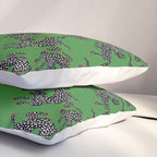 Leopards pattern art print on green background Pillow Sham Gallery Image 3