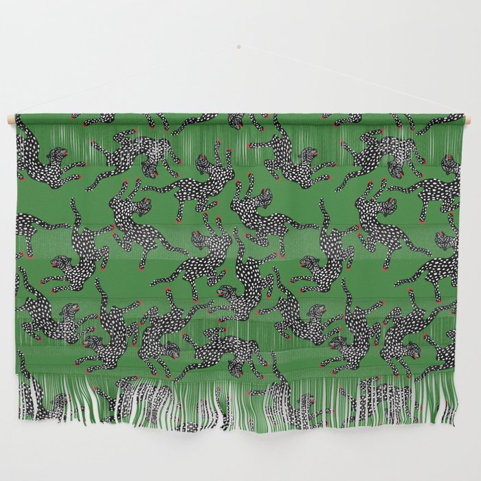 Leopards pattern art print on green background Wall Hanging Gallery Image 1