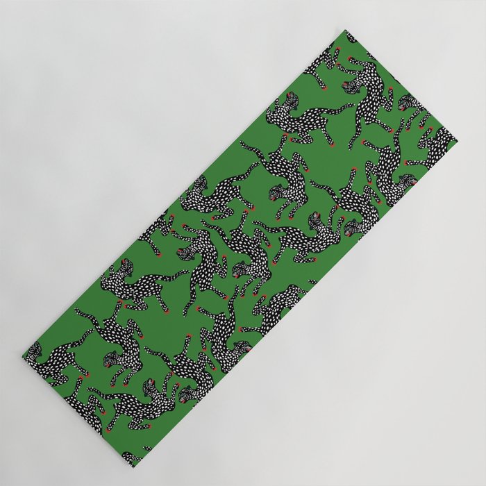 Leopards pattern art print on green background Yoga Mat Gallery Image 1