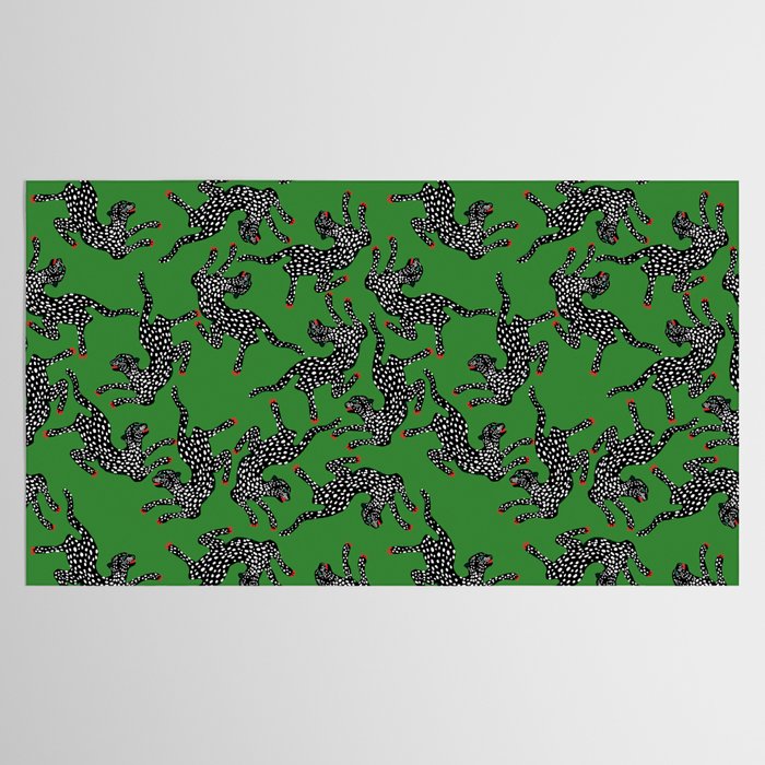 Leopards pattern art print on green background Tablecloth Gallery Image 2