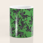 Leopards pattern art print on green background Coffee Mug Gallery Image 4