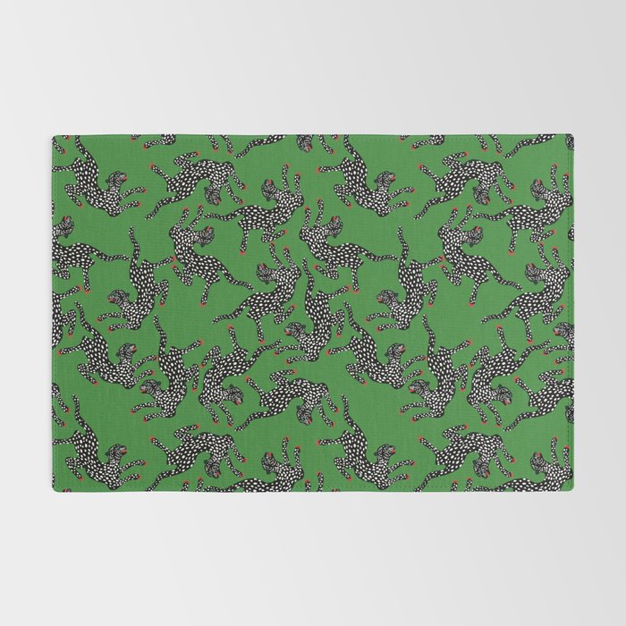 Leopards pattern art print on green background Rug Gallery Image 2