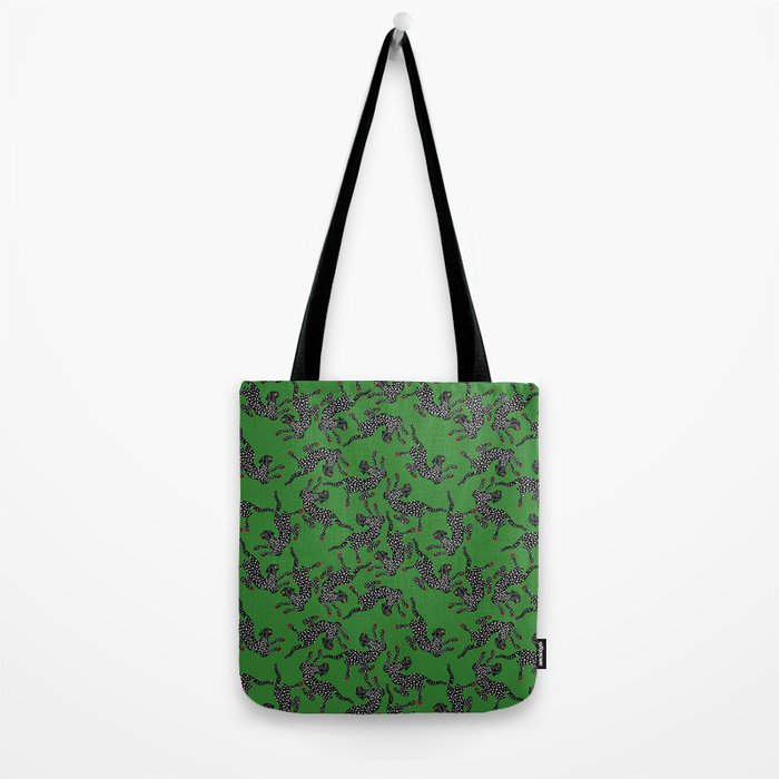Leopards pattern art print on green background Tote Bag Gallery Image 2