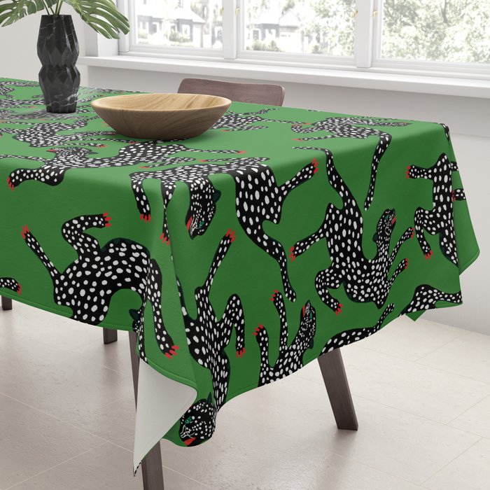 Leopards pattern art print on green background Tablecloth Gallery Image 3