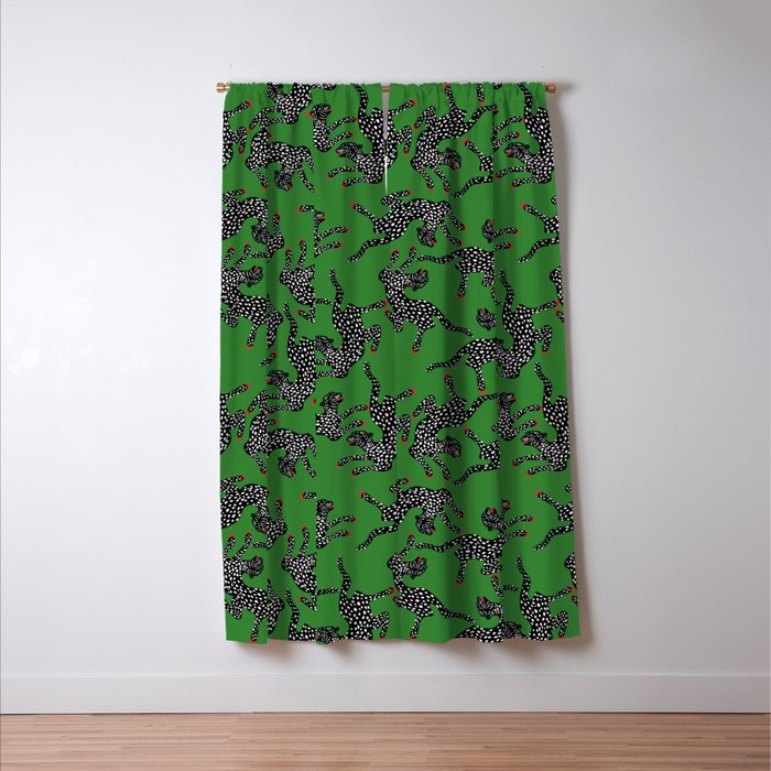 Leopards pattern art print on green background Window Curtain Gallery Image 3