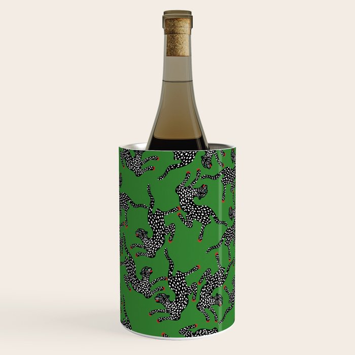 Leopards pattern art print on green background Wine Chiller Gallery Image 3