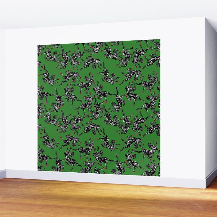 Leopards pattern art print on green background Wall Mural Gallery Image 2