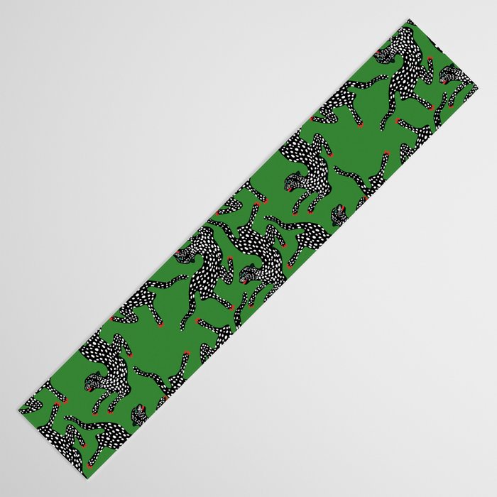 Leopards pattern art print on green background Table Runner Gallery Image 3
