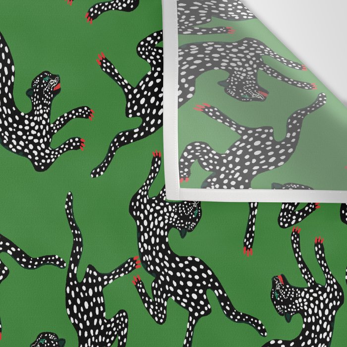 Leopards pattern art print on green background Wall Tapestry Gallery Image 3