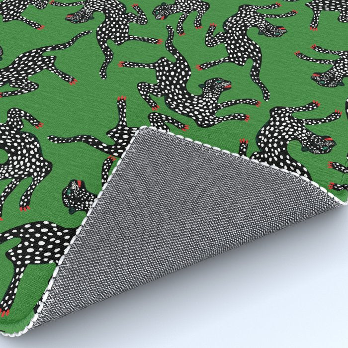 Leopards pattern art print on green background Rug Gallery Image 4