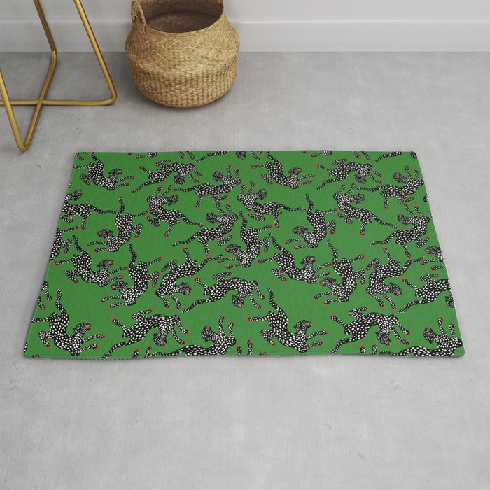 Leopards pattern art print on green background Rug Gallery Image 1
