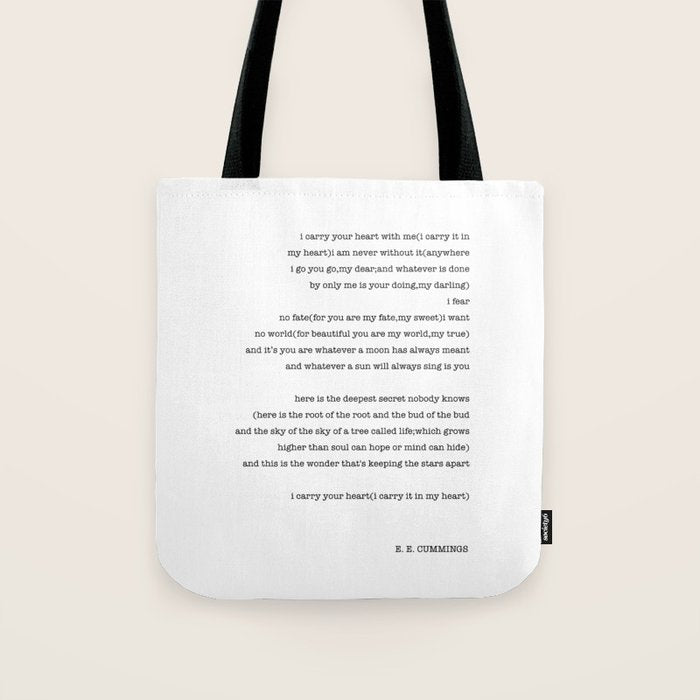 i carry your heart with me-  EE Cummings Tote Bag Gallery Image 1