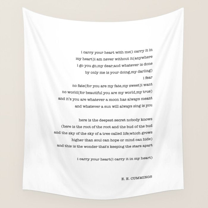 i carry your heart with me-  EE Cummings Wall Tapestry Gallery Image 1