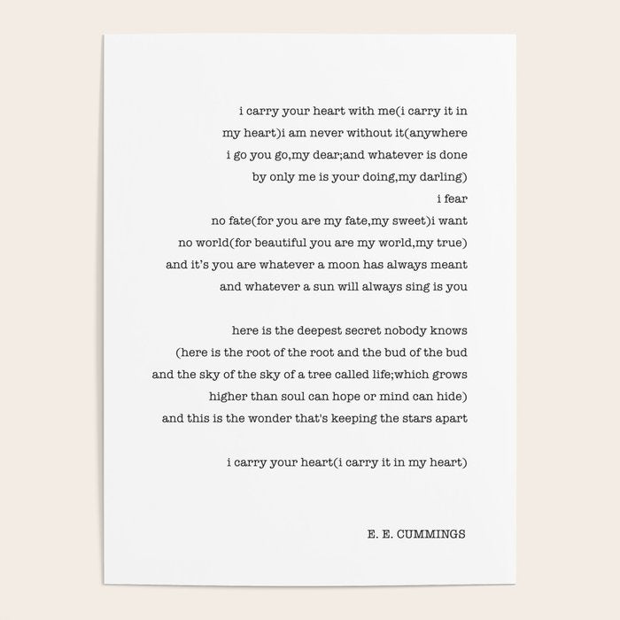 i carry your heart with me-  EE Cummings Poster Gallery Image 4