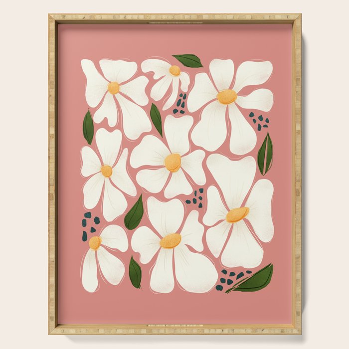 White Daisies On Pink Serving Tray Gallery Image 1