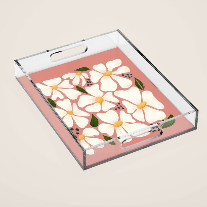 White Daisies On Pink Acrylic Tray Gallery Image 1