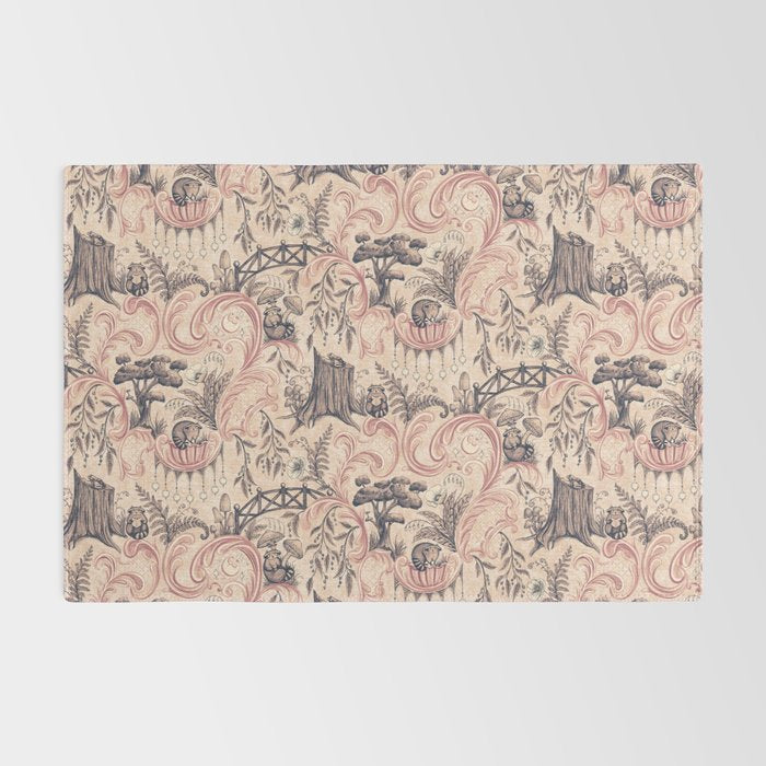 Fairytale Forest Raccoons - pink Rug Gallery Image 2