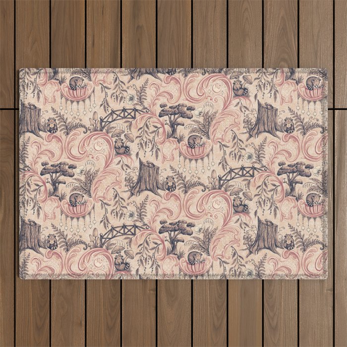 Fairytale Forest Raccoons - pink Outdoor Rug Gallery Image 1