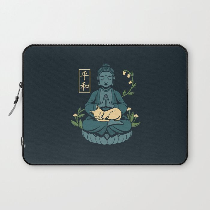 Cat Meditation Buddhism Buddha by Tobe Fonseca Laptop Sleeve Gallery Image 1