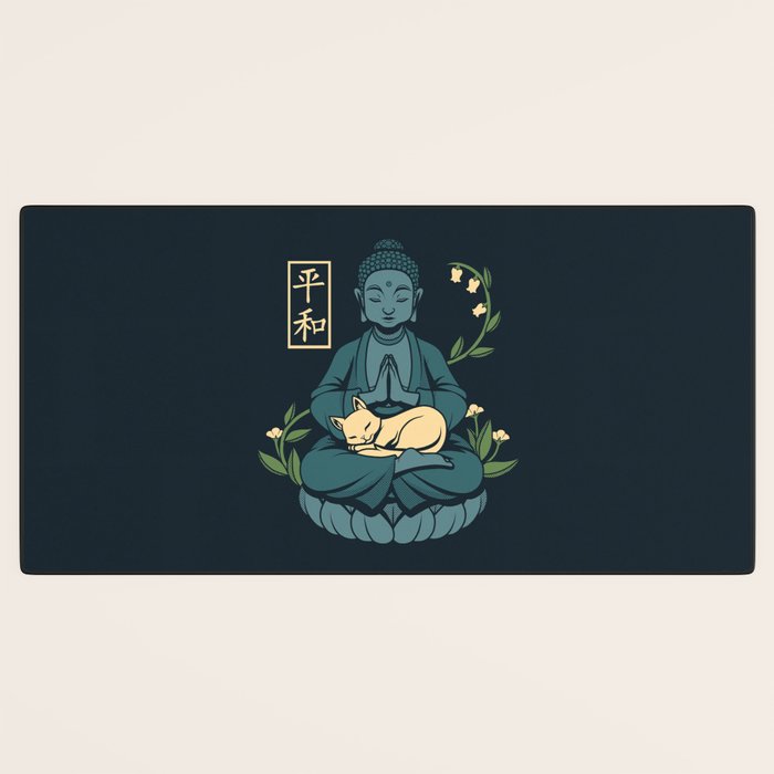 Cat Meditation Buddhism Buddha by Tobe Fonseca Desk Mat Gallery Image 3