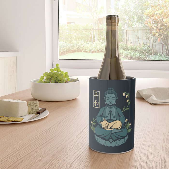Cat Meditation Buddhism Buddha by Tobe Fonseca Wine Chiller Gallery Image 4
