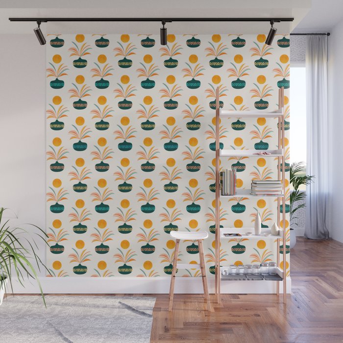 Sunny Palm Trees Pattern Wall Mural Gallery Image 1