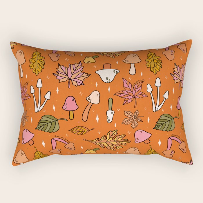 Falling Leaves Print in Orange Rectangular Pillow Gallery Image 2