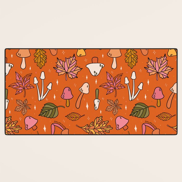 Falling Leaves Print in Orange Desk Mat Gallery Image 3