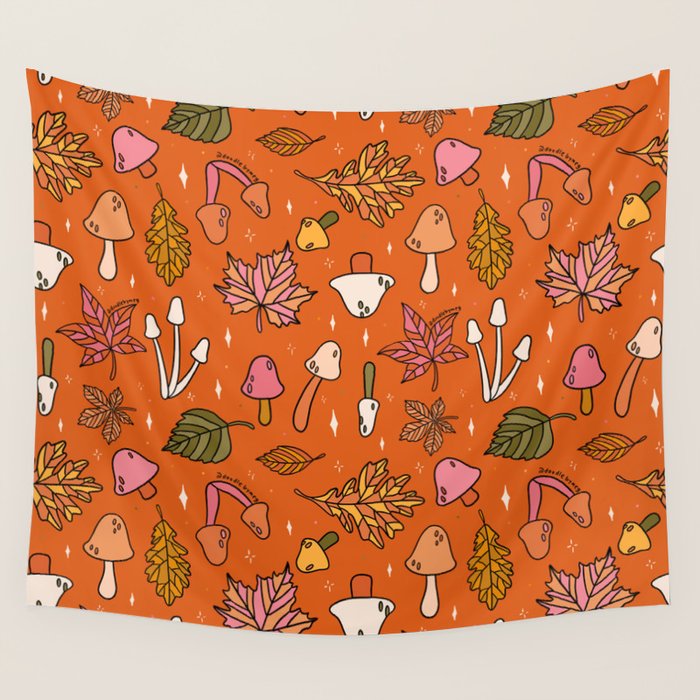 Falling Leaves Print in Orange Wall Tapestry Gallery Image 4