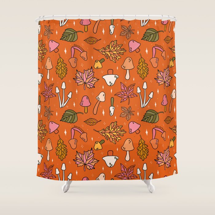 Falling Leaves Print in Orange Shower Curtain Gallery Image 1